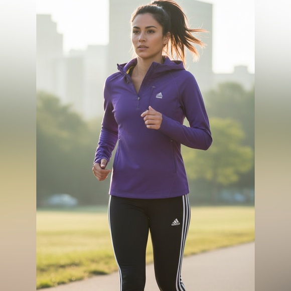 adidas Jackets & Blazers - Adidas Techfit Climalite 1/4 Zip Running Hoodie - Purple/Yellow - Women’s Medium